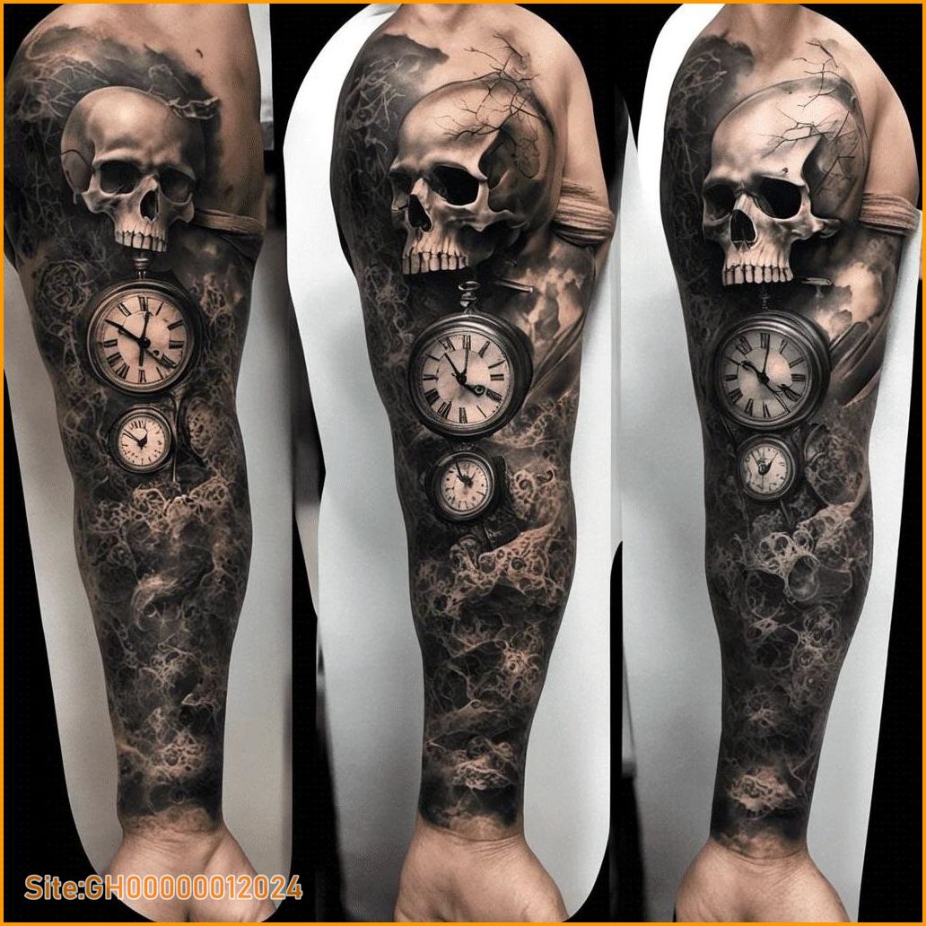 clock tattoo sleeve-4