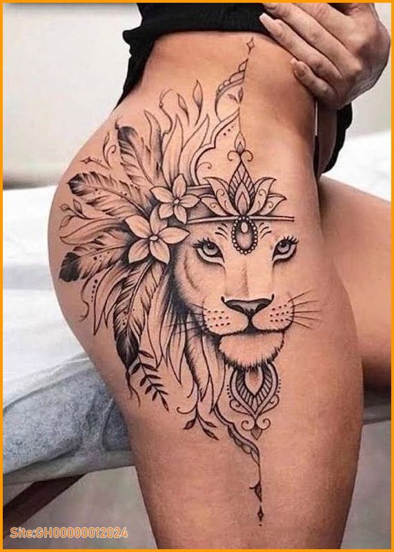 lion thigh tattoo-1