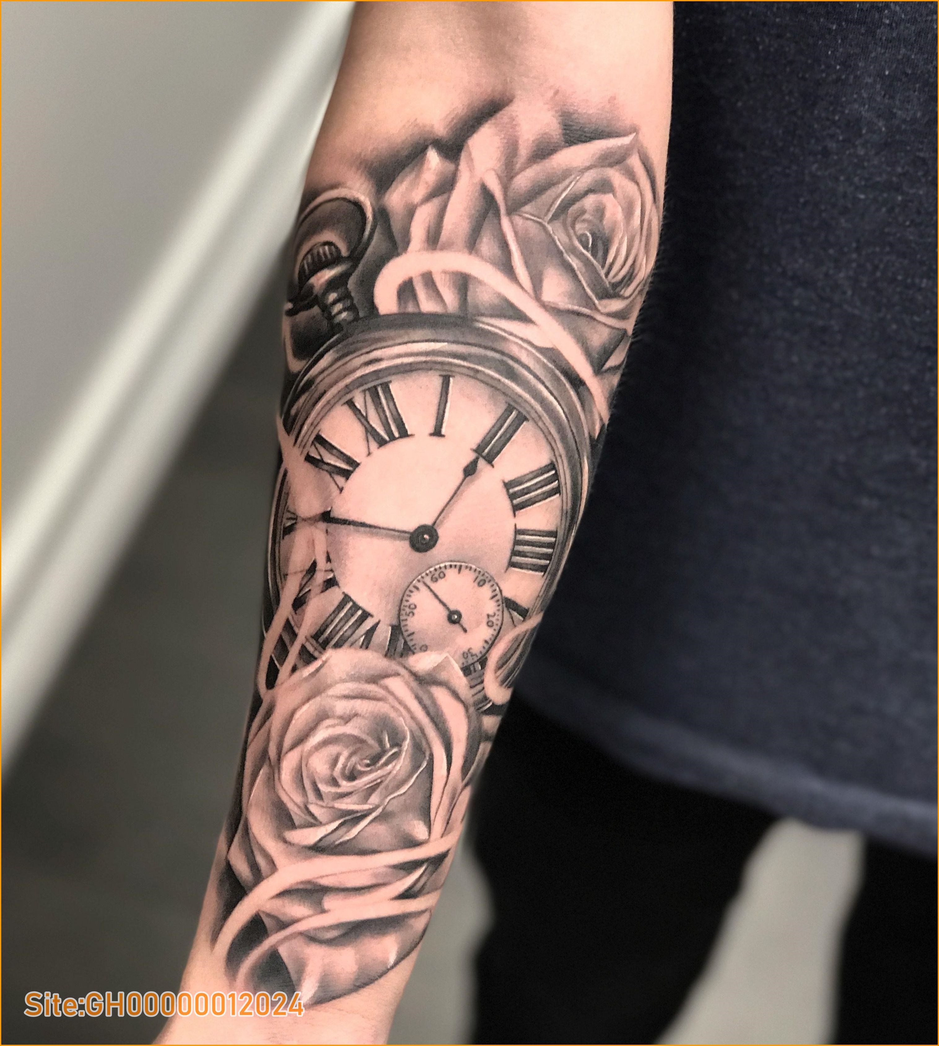 rose clock tattoo-1