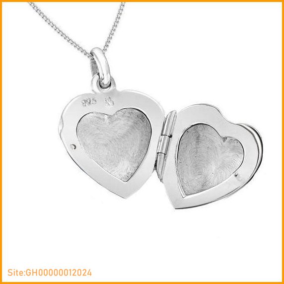 silver heart locket necklace-3