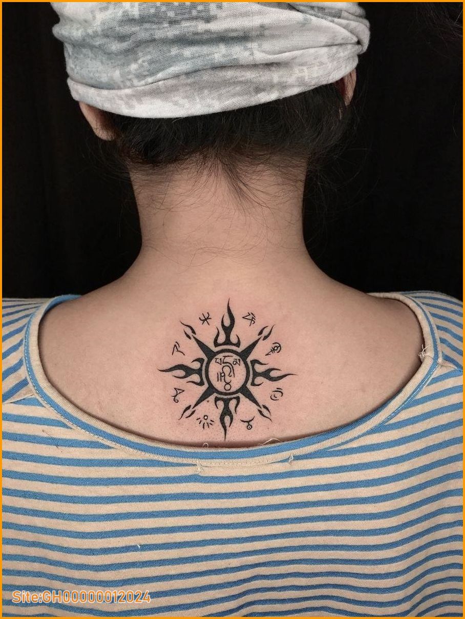 sun tattoo on neck-3