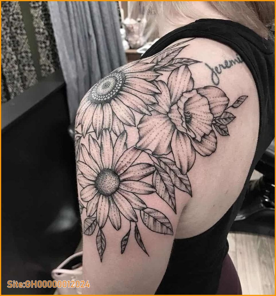 sunflower and daisy tattoo-5