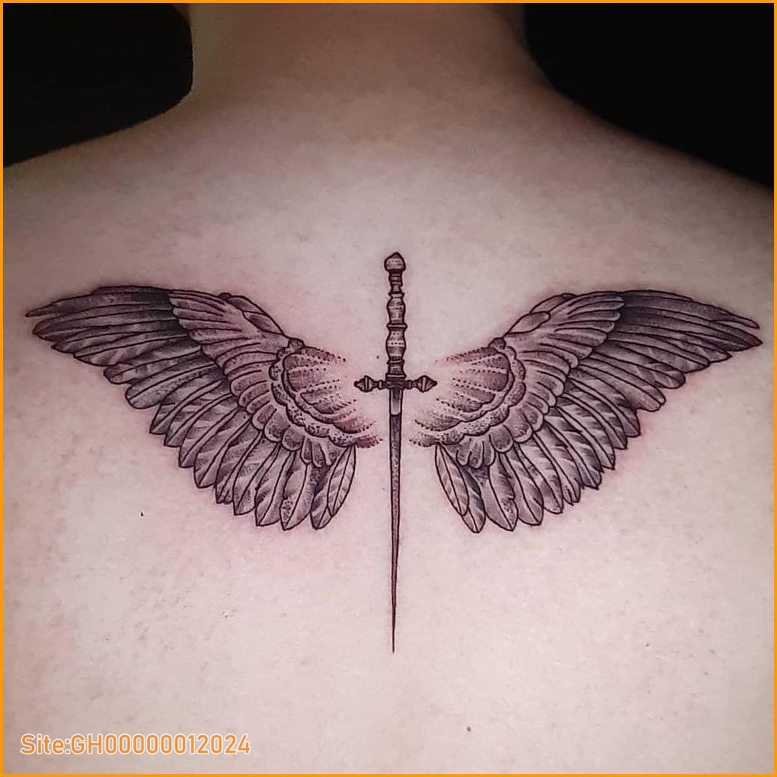 sword tattoo with wings-2